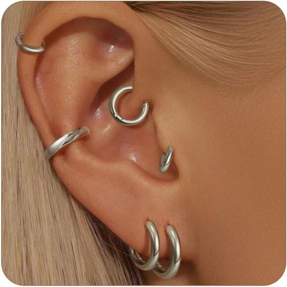 Set of 6 Silver Hoop Earrings for Sensitive Ears, 6mm-10mm, Hypoallergenic - Picture 1 of 6